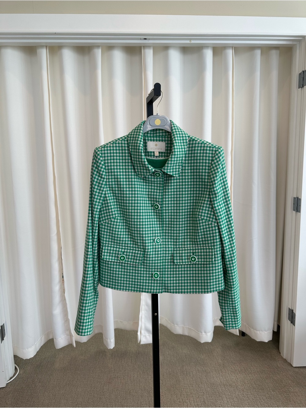 Etcetera Green Gingham Cropped Blazer